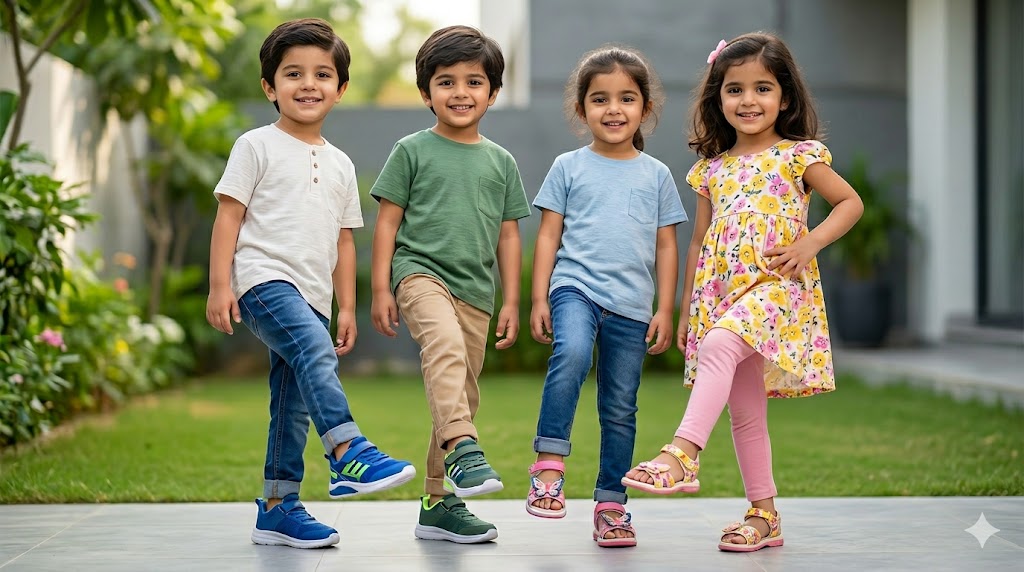 Premium Inayat Shoes 2026 Collection featuring imported boys athletic sneakers and girls patterned sandals for the Pakistan climate.
