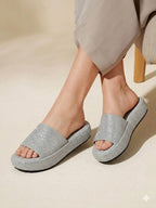 Inayat Shoes Girls Pearl White Braided Sandals with anti-slip sole for daily wear.