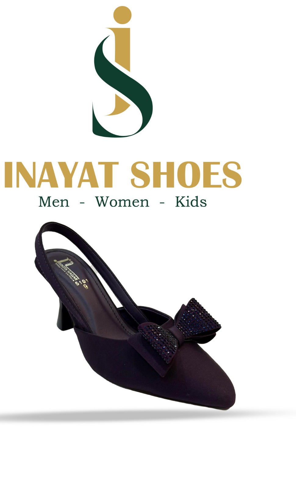 Back view of women's dressy slingback pumps showing the secure buckle closure and stable low heel design.
