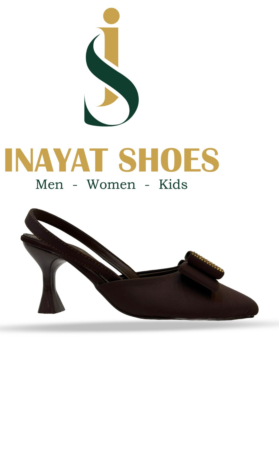 Champagne pointed toe slingback heels for women featuring a sparkling rhinestone bow and comfortable kitten heel.