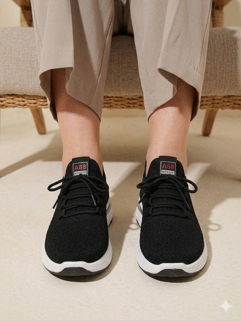 Inayat-brand-women-black-breathable-mesh-trainers-close-up-texture-secure-lacing-detail