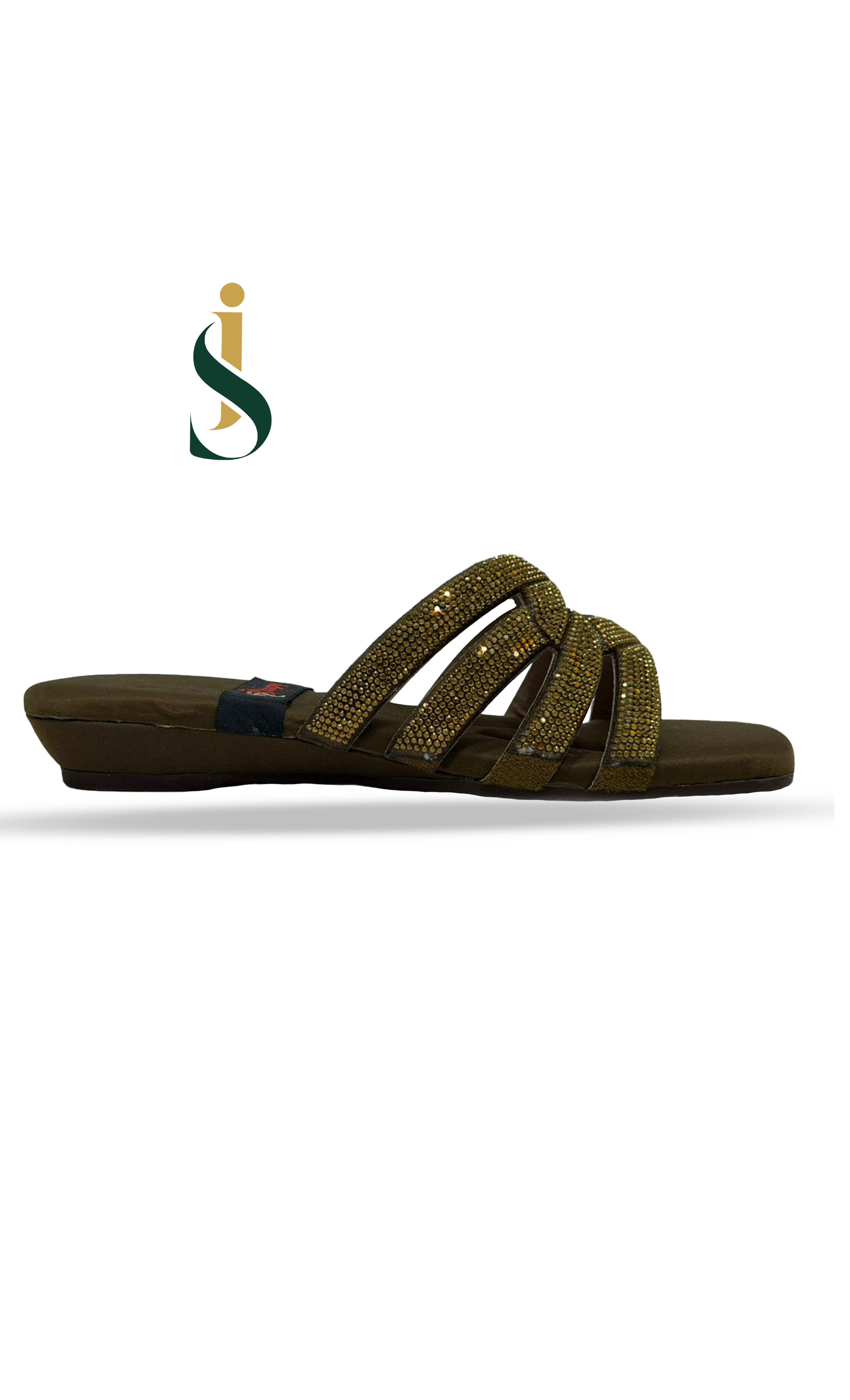 Brown sandal with a strap design on a white background

