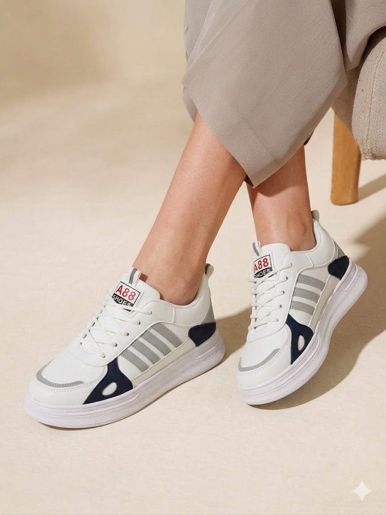 Inayat Shoes Women's Khaki and White Fashion Sneakers with TikTok logo detail.