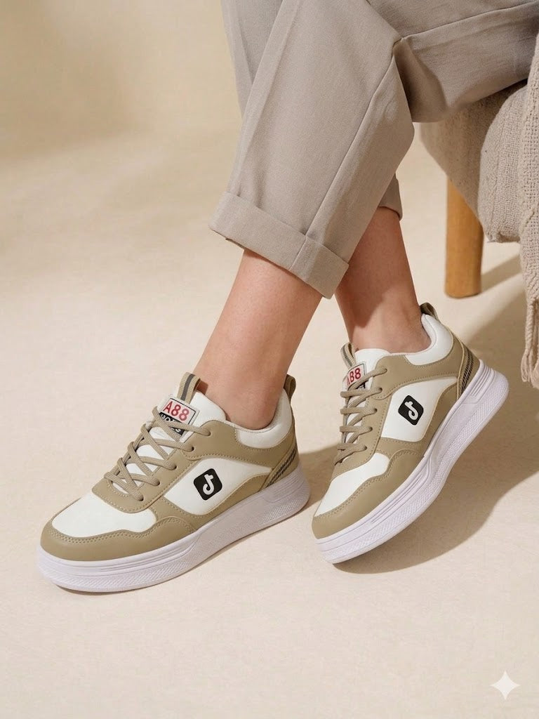 Inayat Shoes Women's Lightweight Fashion Sneakers in Soft Beige for casual walking.