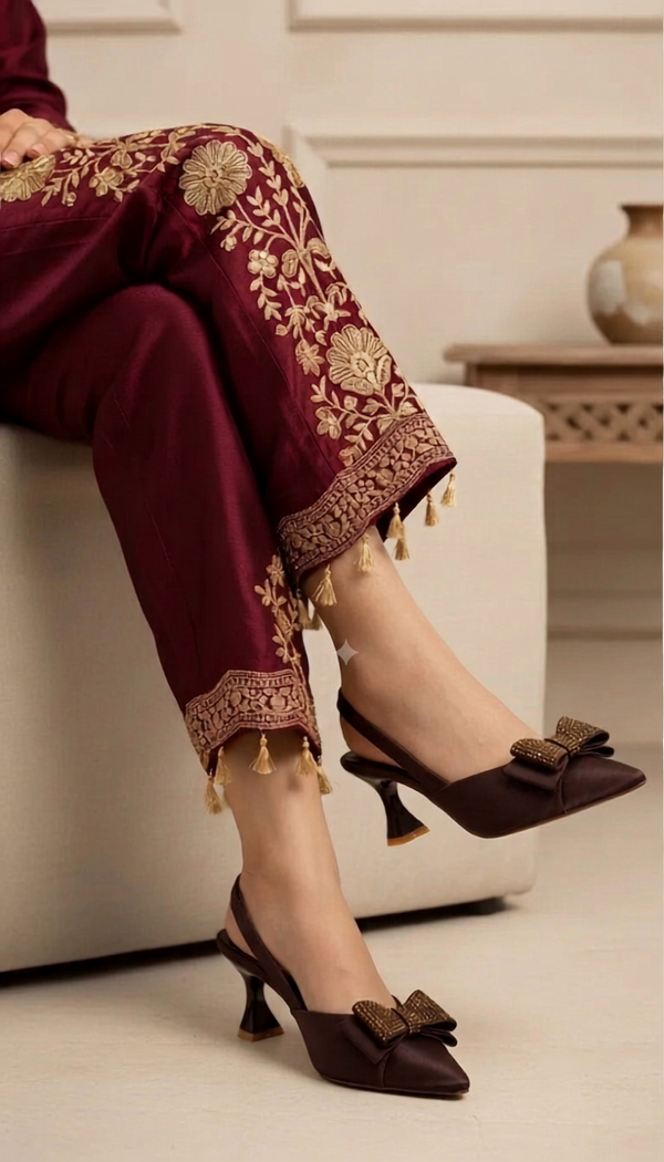 Inayat Shoes | Rhinestone Bow Slingback Heels