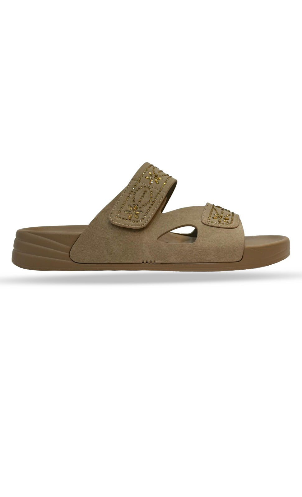 Detailed shot of the gold-toned architectural hardware on Inayat Shoes luxury dressy flats.