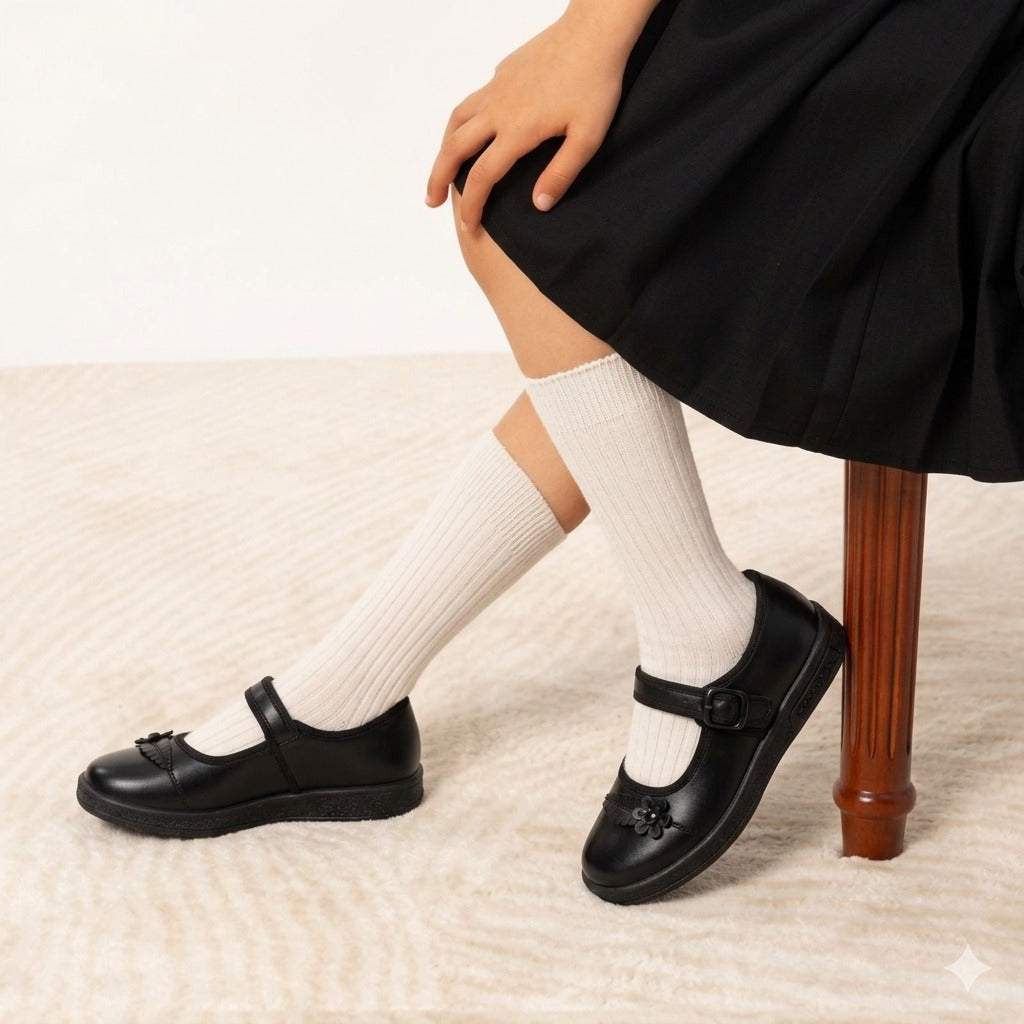 Non-slip, high-traction safety sole pattern on Inayat Shoes girls school footwear.