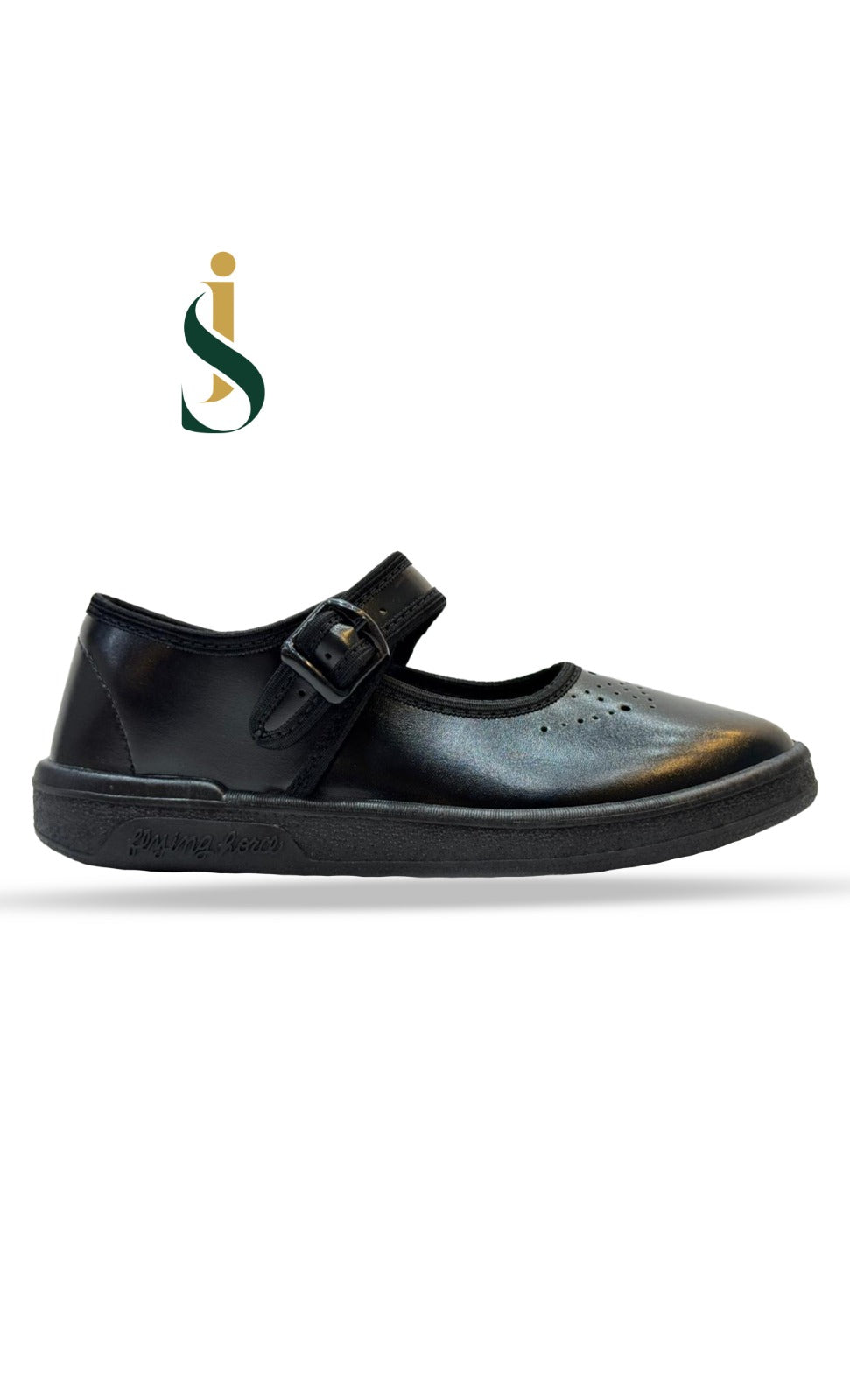 Inayat Shoes | Girls classic black leather Mary Jane school shoes with buckle strap.