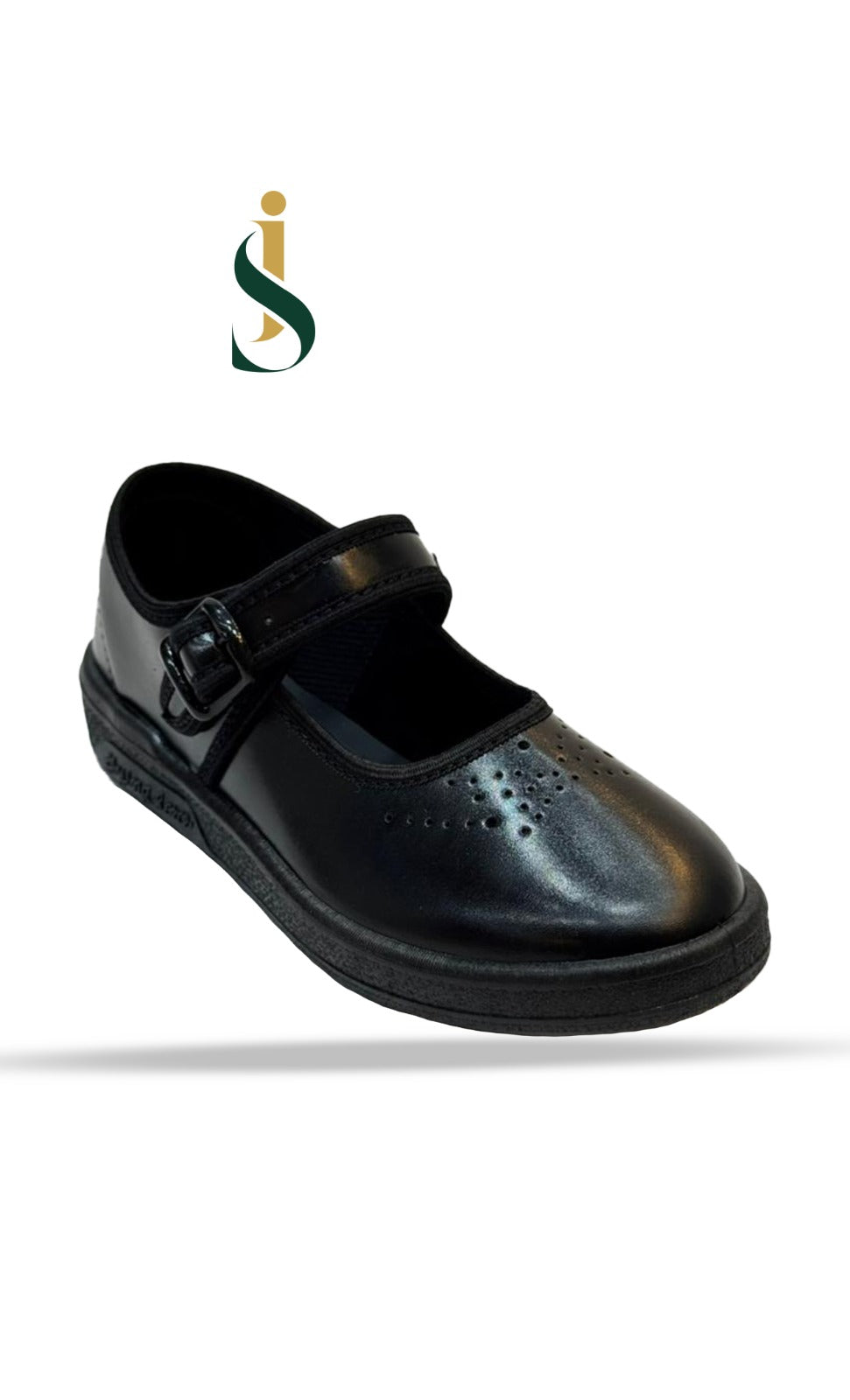 Side profile of Inayat Shoes durable leather school flats highlighting the matte finish.