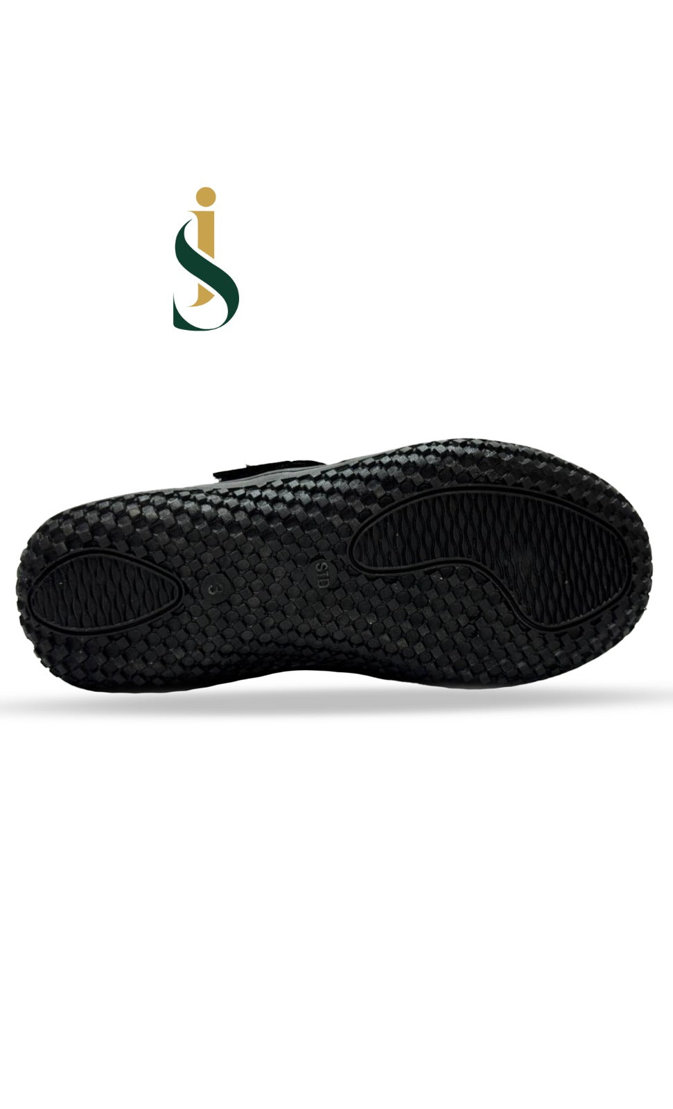 Close-up of the non-slip safety sole and reinforced heel on Inayat Shoes girls school footwear.