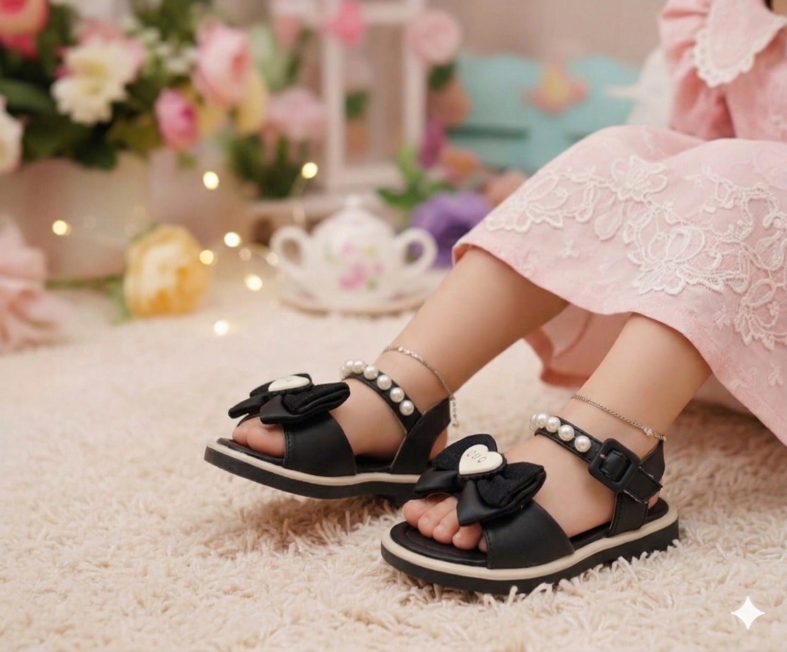 Inayat Shoes | Girls multi-color embroidered ethnic chapals with gold threadwork.