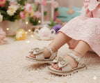 Close-up of the vibrant handcrafted embroidery on Inayat Shoes girls festive sandals.