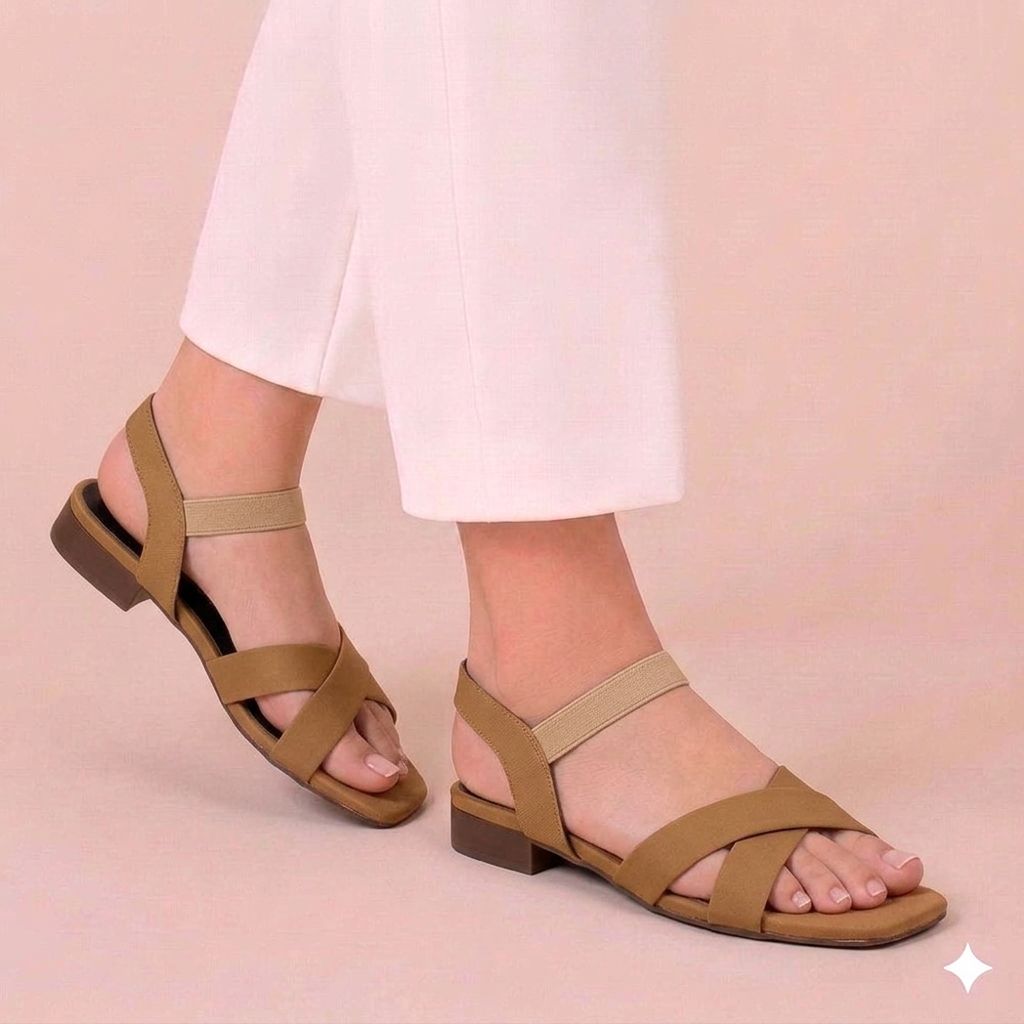 Earth-toned mocha brown elastic sandals for women, casual summer style.