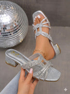 Crystal Strap Platform Block Heels