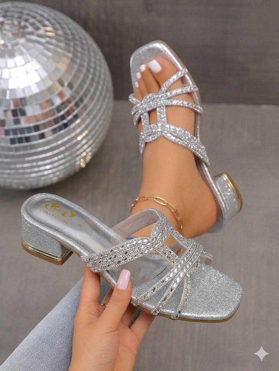 Crystal Strap Platform Block Heels