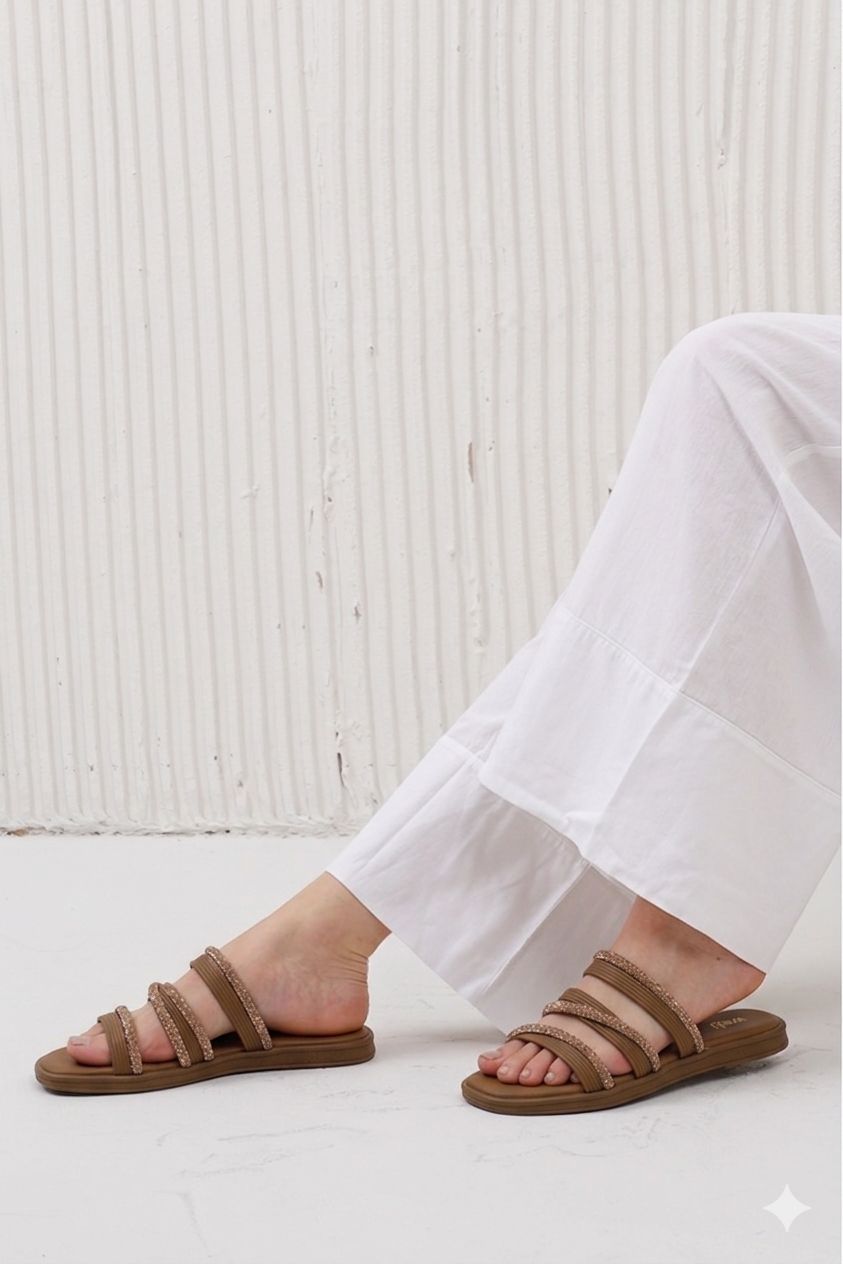 Embellished Triple Strap Slides
