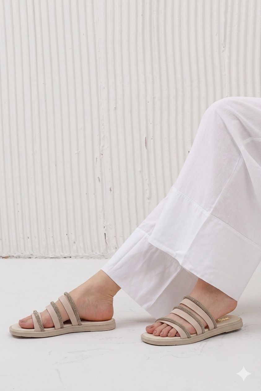 Embellished Triple Strap Slides