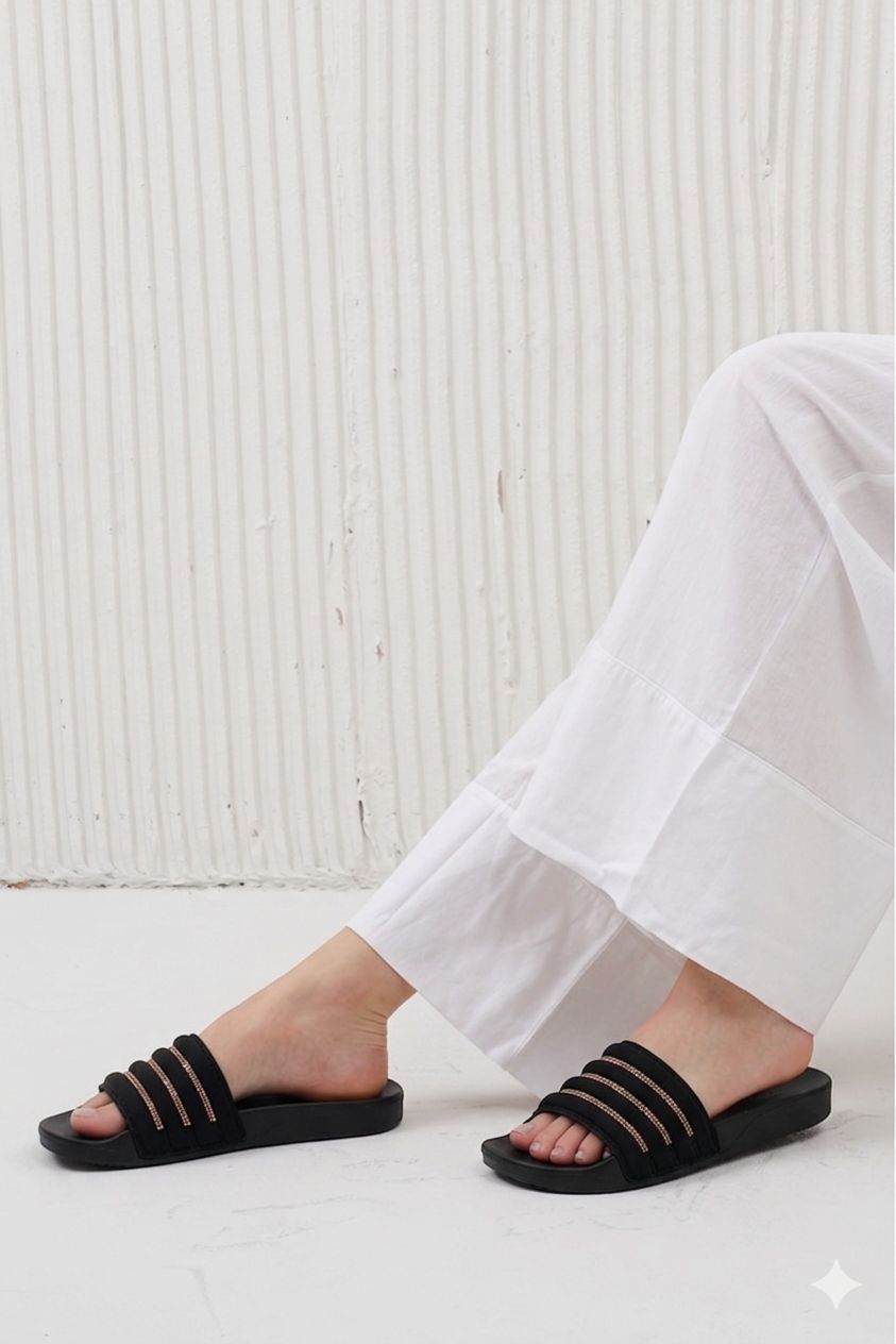 Crystal Striped Comfort Slides