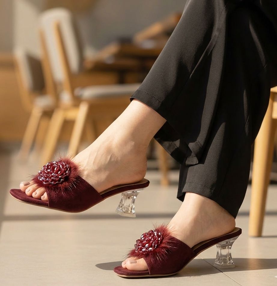 Elegant Fur Crystal Party Slides