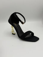 YSL Glitter Monogram Sculptural Heels Sandals
