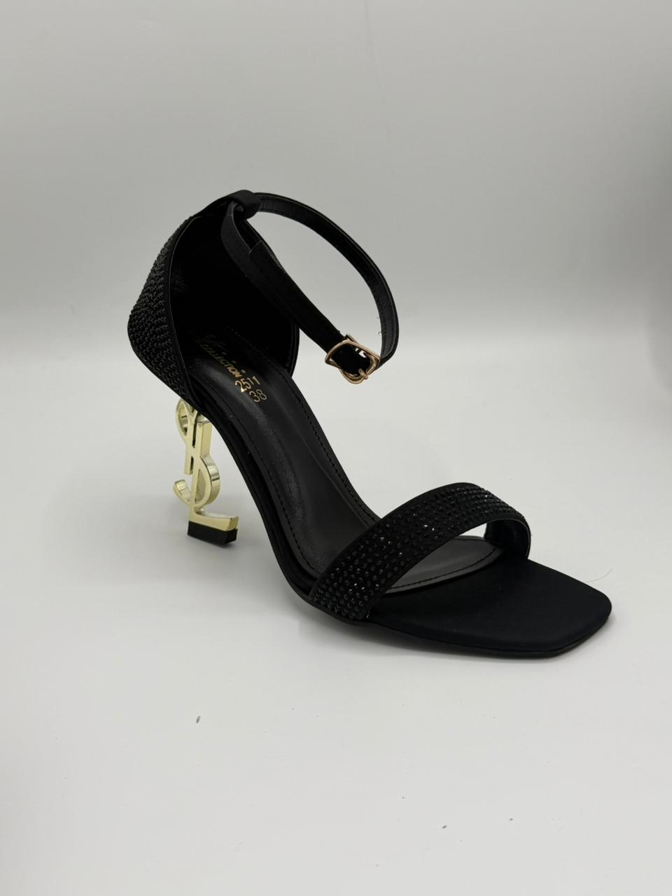 YSL Glitter Monogram Sculptural Heels Sandals