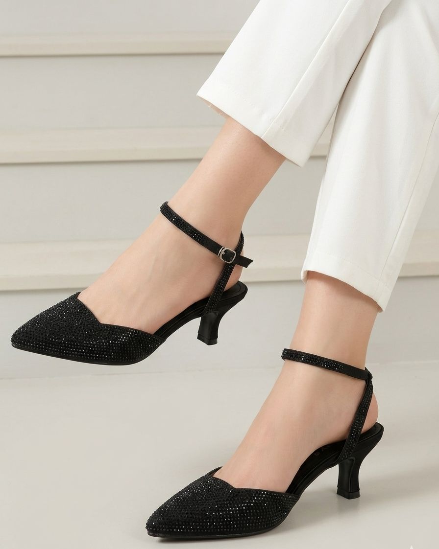 Luxe Rhinestone Pointed Kitten Heels