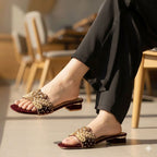 Women's Pearl & Crystal Embellished Block Heel Mules — Green, Maroon, Gold & Black