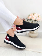 Women's Skechers Style Black & Burgundy Slip-On Sneakers – Cushioned Platform Walking Shoes | Inayat Shoes Pakistan