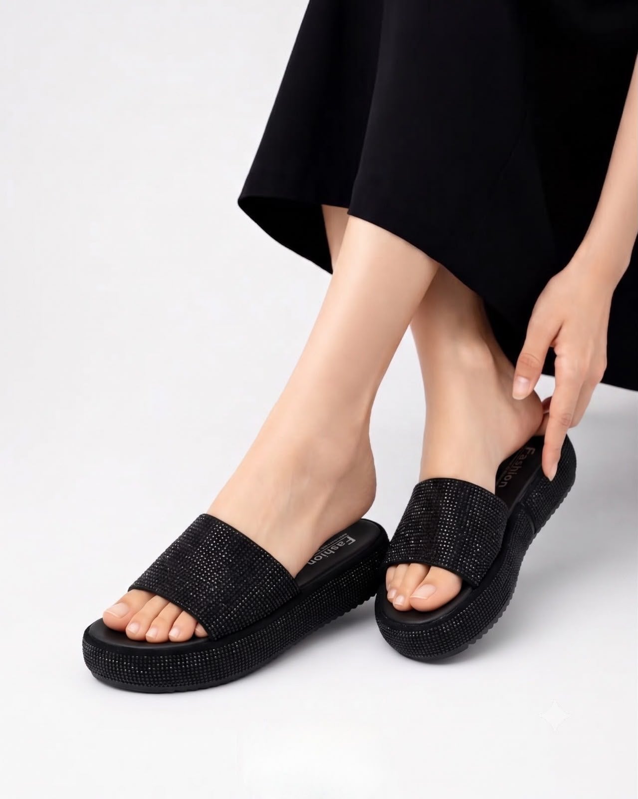 Rhinestone Platform Sliders Inayat Shoes