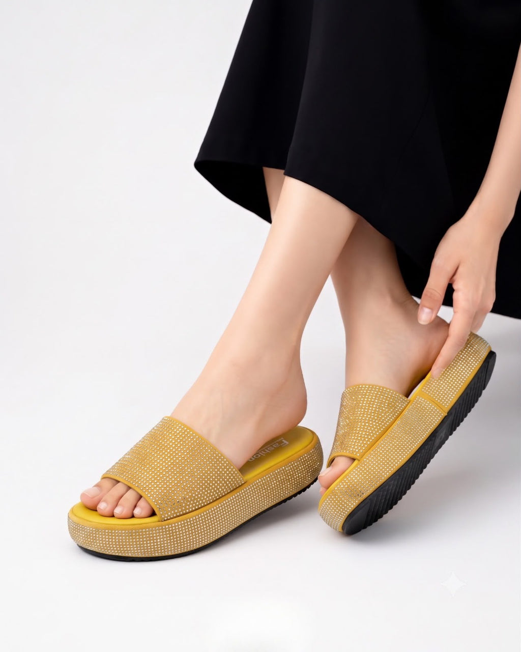 Rhinestone Platform Sliders Inayat Shoes