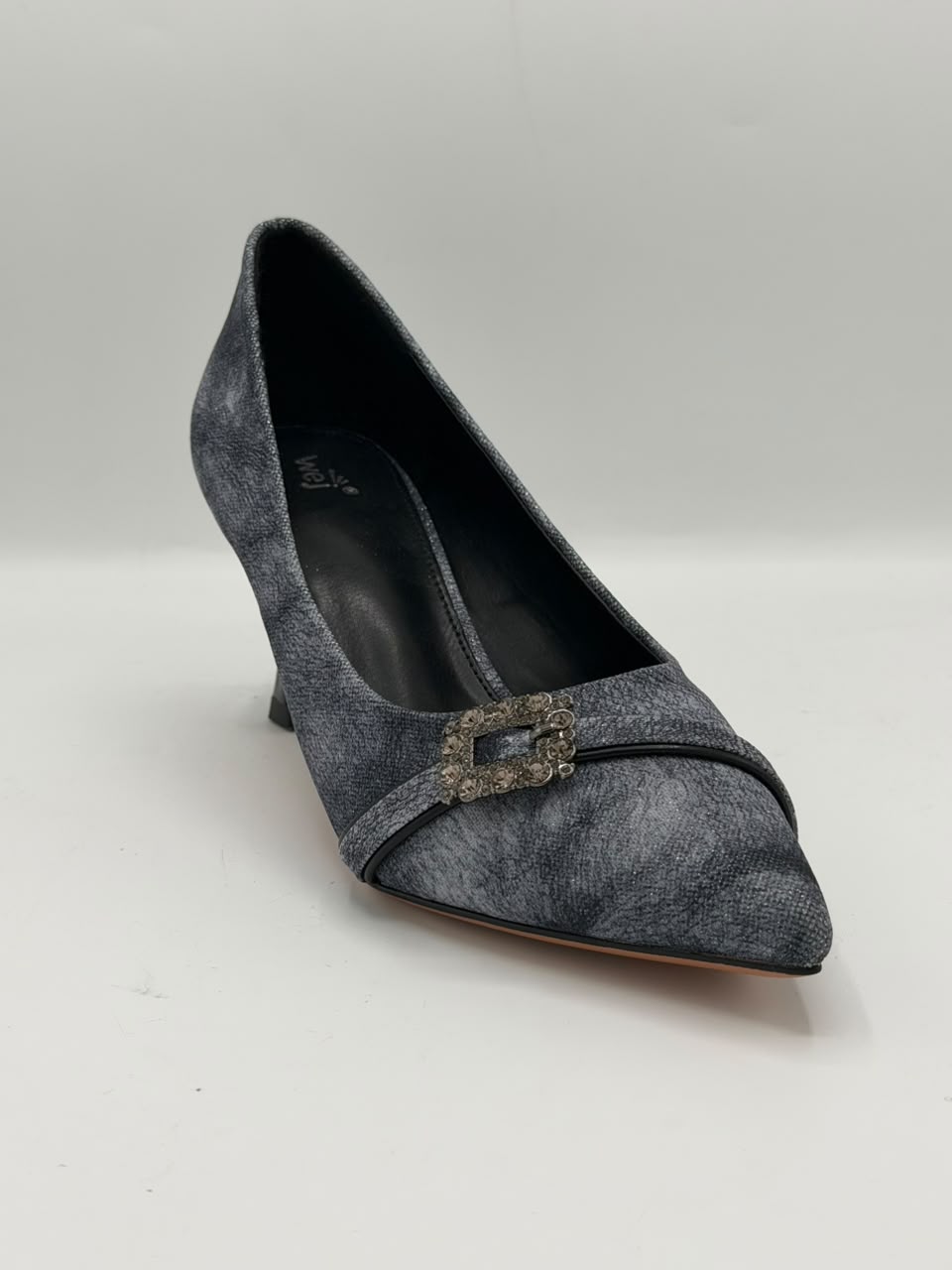 Crystal Buckle Jacquard Court Heel Inayat Shoes