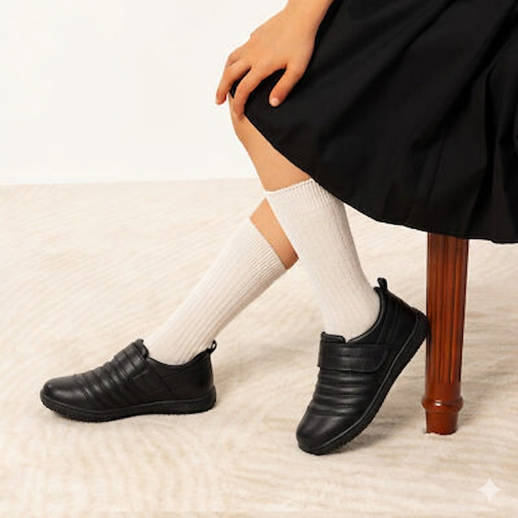 Bird's-eye view of the comfortable cushioned insole and sleek matte toe of Inayat Shoes Mary Janes.