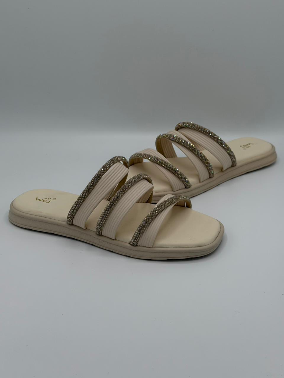 Embellished Triple Strap Slides