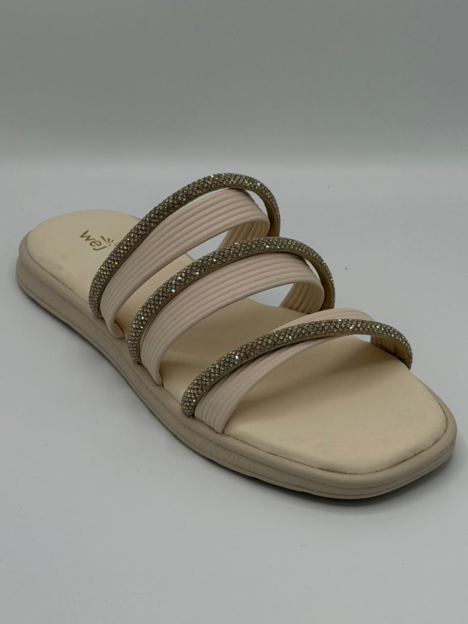 Embellished Triple Strap Slides