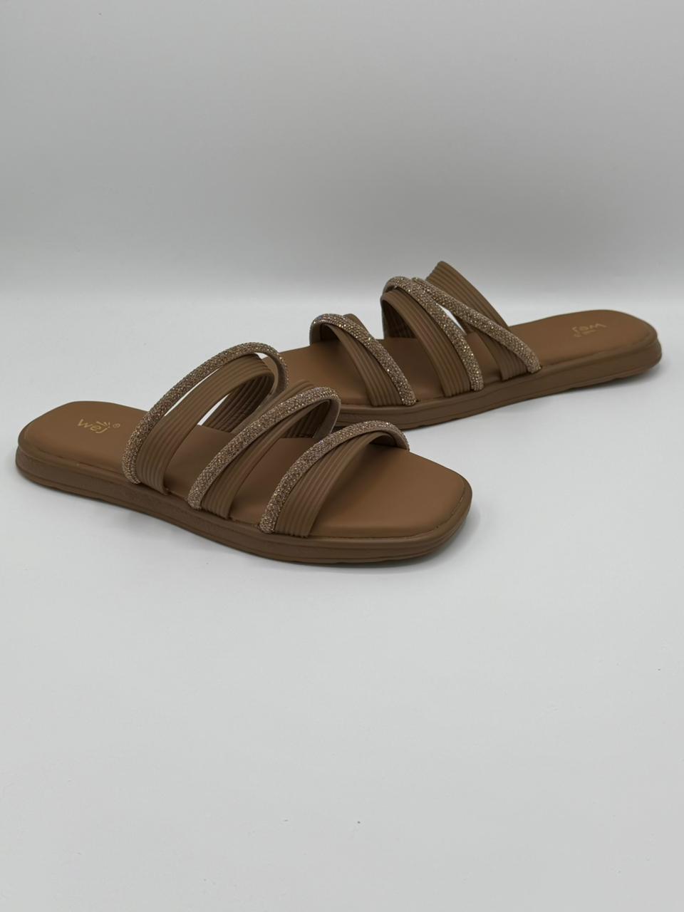 Embellished Triple Strap Slides