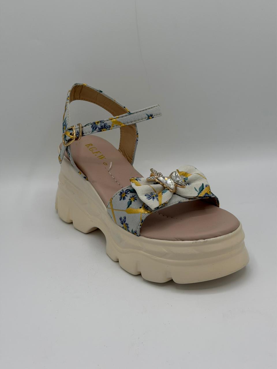 Floral platform sandal on a white background