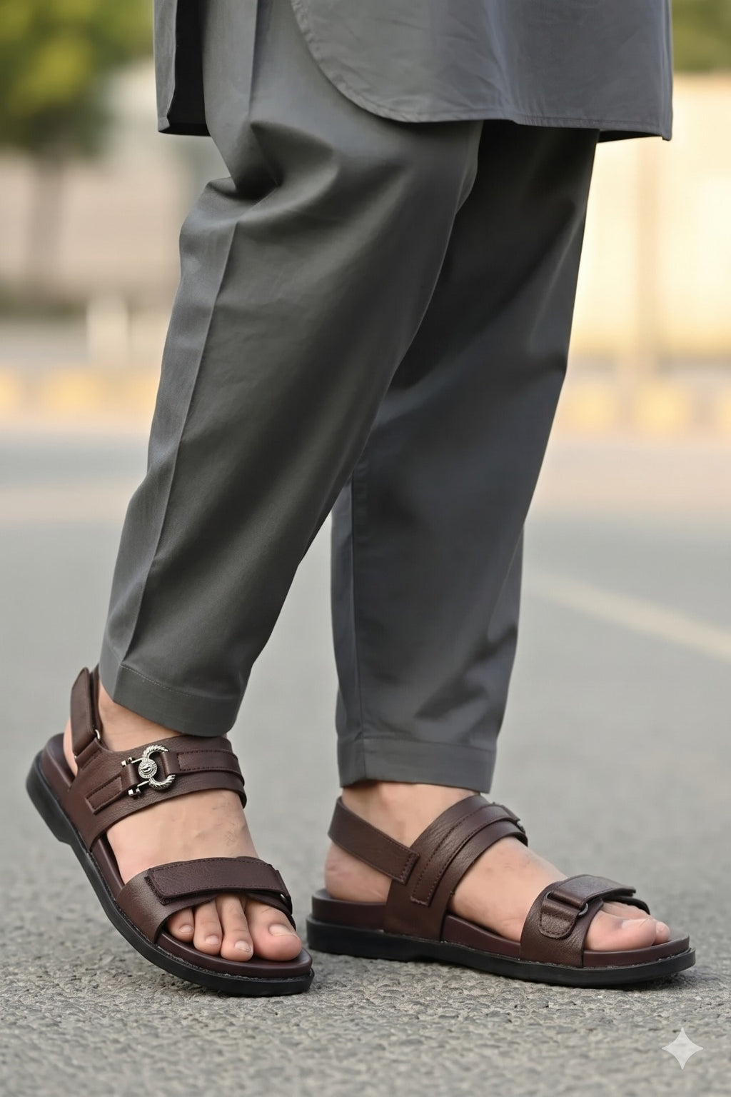 Chain Buckle Leather Sandals