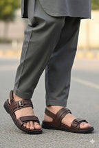 Chain Buckle Leather Sandals