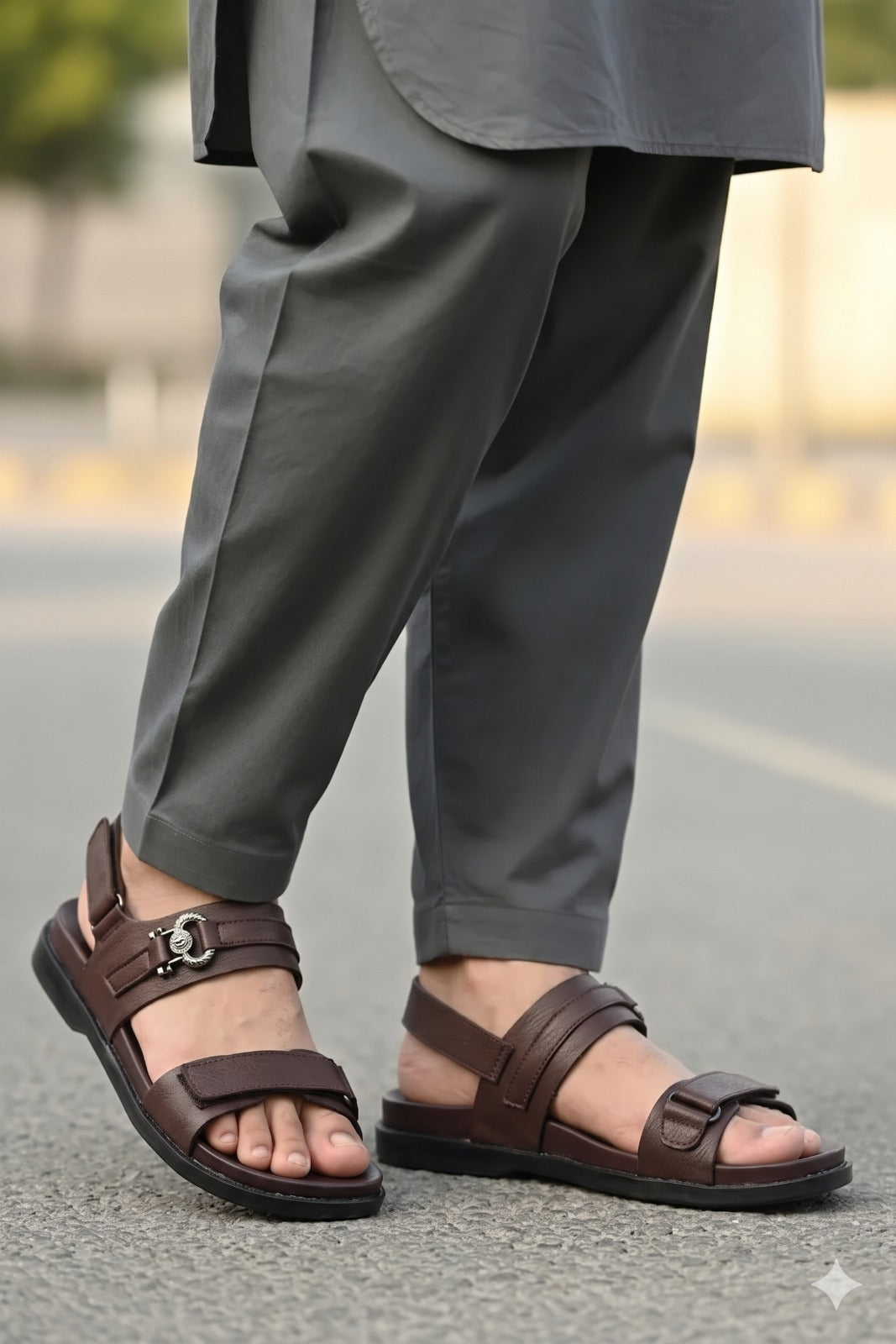 Chain Buckle Leather Sandals