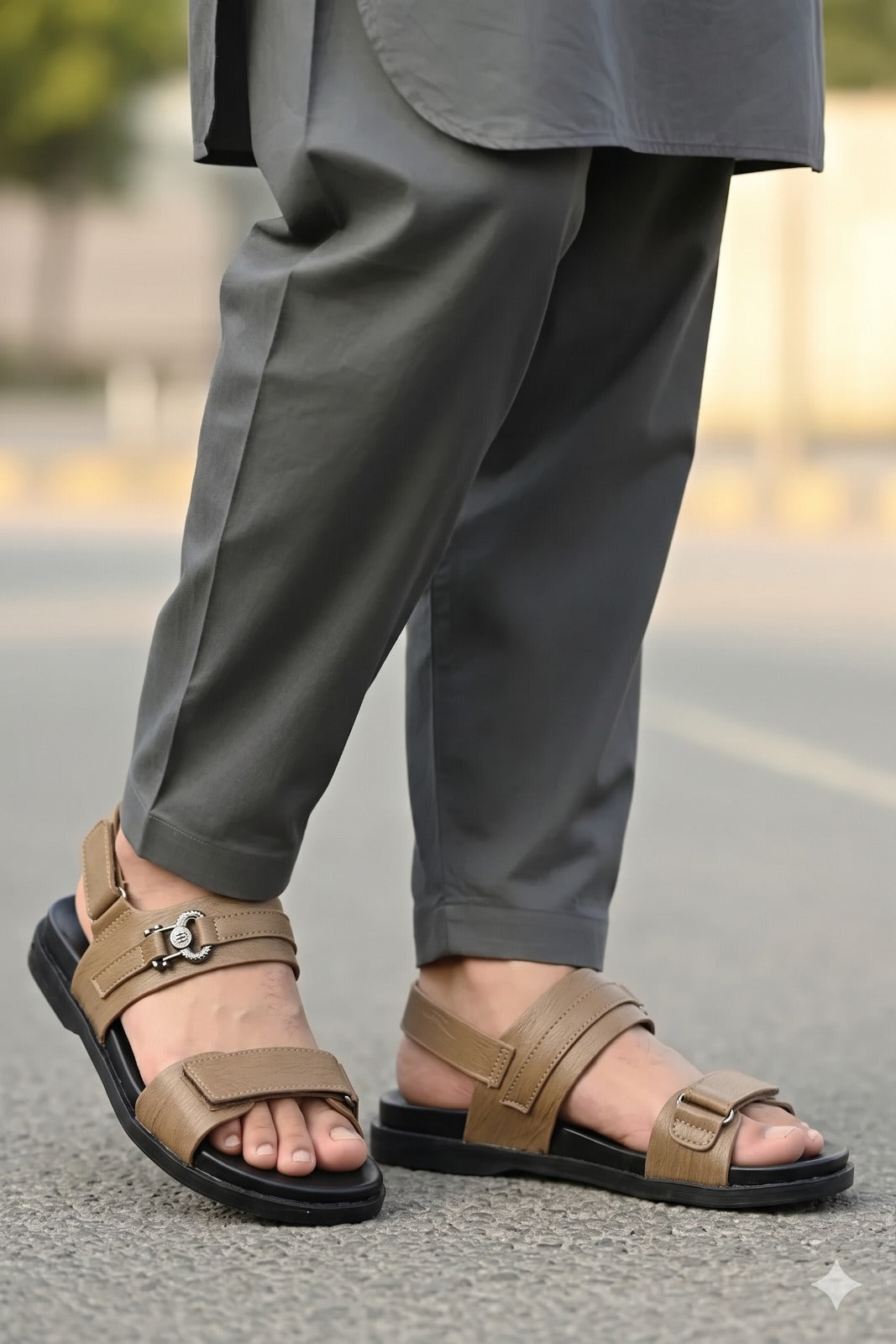 Chain Buckle Leather Sandals