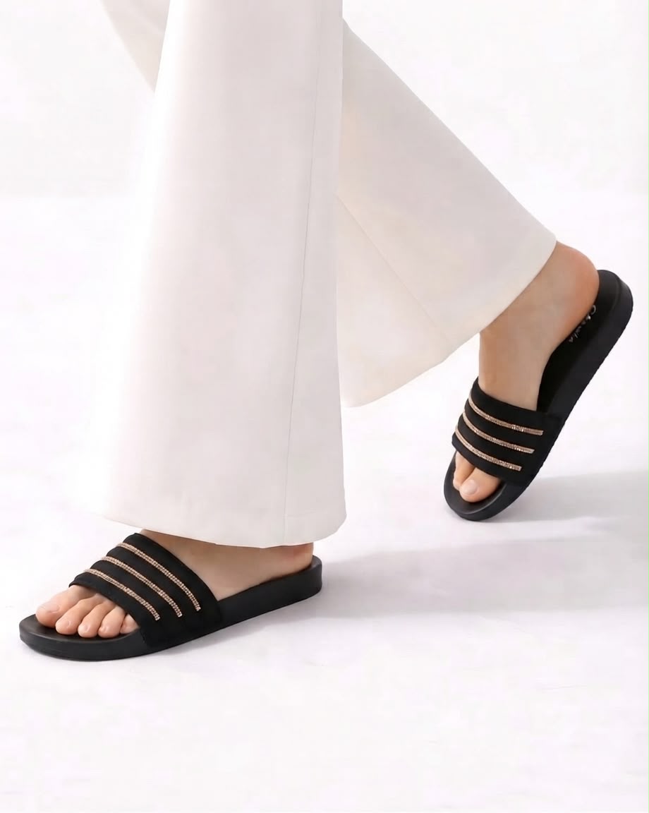 Black Plastic Fancy Slipper for Women with Rhinestone Straps – Inayat Shoes Pakistan