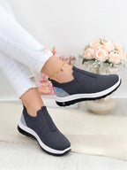 Women's Skechers Style Dark Grey Slip-On Sneakers – Breathable Knit Mesh Walking Shoes | Inayat Shoes Pakistan