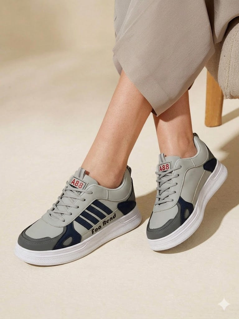 Inayat Shoes Girls Slate Grey Lightweight Athletic Sneakers for school and gym.